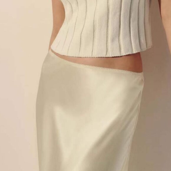 BEST Reformation Layla Silk Midi Skirt Sz4 Sugar Cream Light Beige - Picture 2 of 8